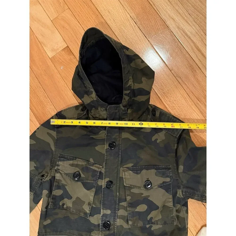 Banana Republic Military Field Jacket Mens S Green Camo Hooded 4-Pocket